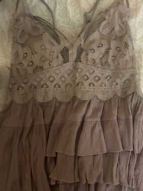 Zenana Outfitters Taupe Lace Bodice Tiered Tank top